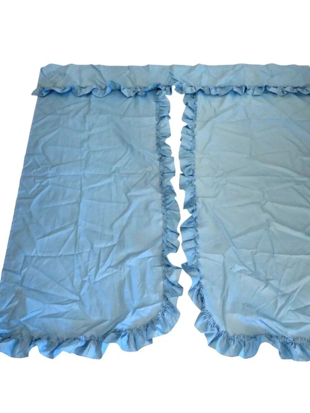 Vintage Blue Fabric Ruffled Shower Curtain 2 Panels No Tie Backs New Old Stock